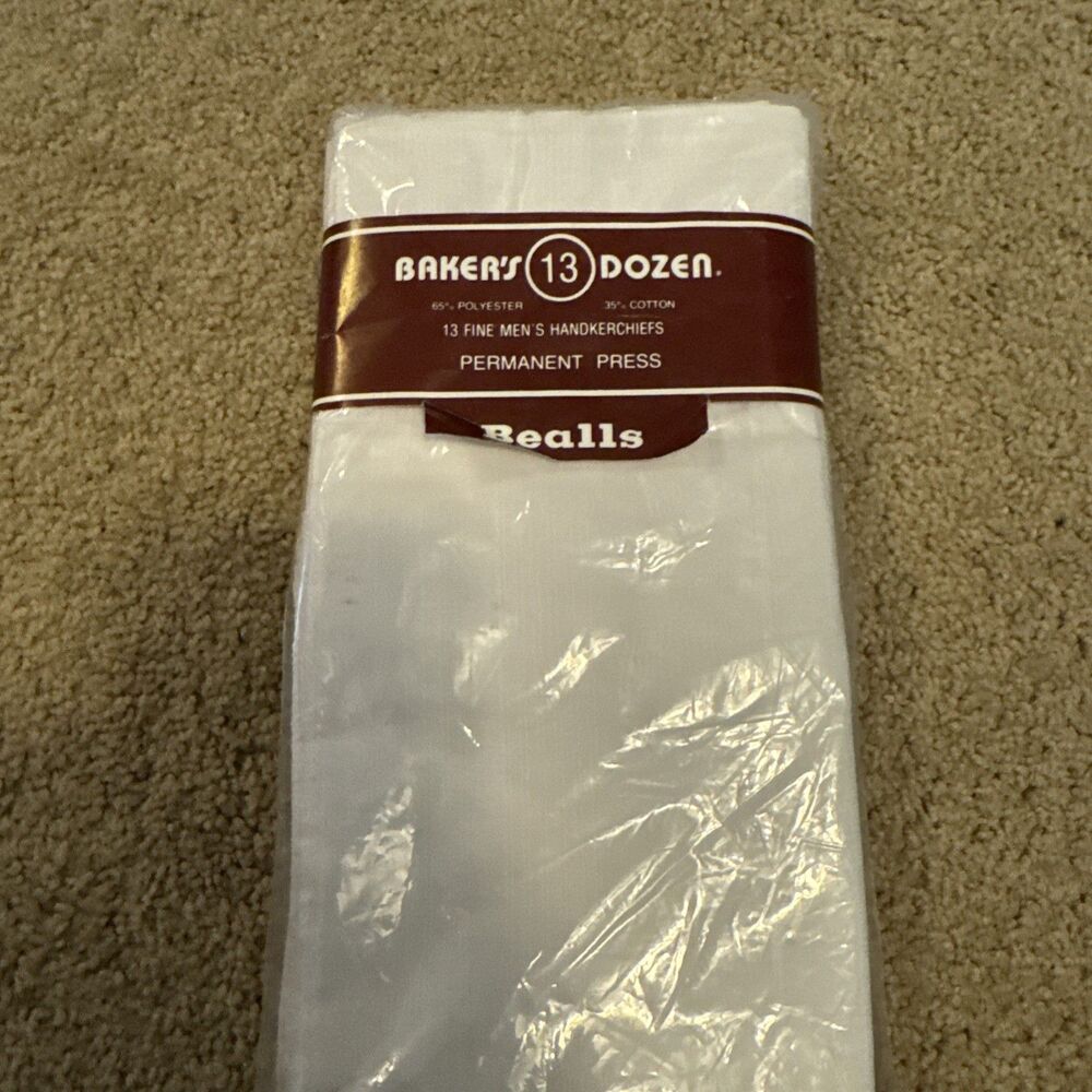 Vintage 8 NOS Fine Mens Handkerchiefs Perm Press 65% Polyester 35% Cotton White - Picture 2 of 3